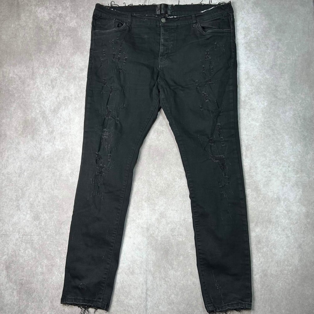 Valabasas Mens Black Distressed Skinny Jeans Ripped Raw Hem Size 40